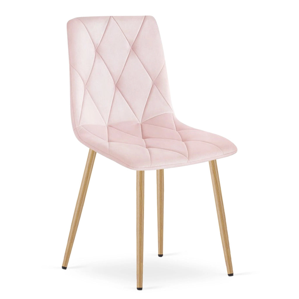 Set di 2 sedie Libra in velluto rosa chiaro con gambe effetto legno