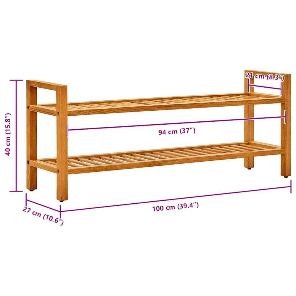 2-tier Shoe Rack, 100x27x40 Cm, Solid Oak Wood