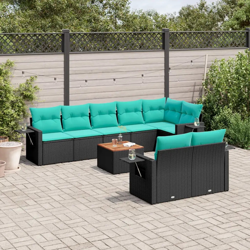 Set Divani da Giardino 9 pz con Cuscini Nero in Polyrattan 3224650
