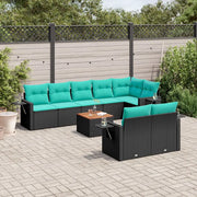 Set Divani da Giardino 9 pz con Cuscini Nero in Polyrattan 3224650