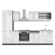 Cucina componibile R-Line Bianco lucido/Antracite 300 cm, PL Marmo Vicco