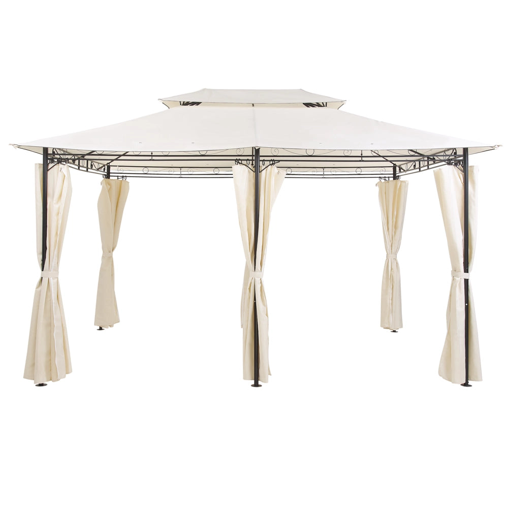 Gazebo Tessuto Beige Struttura in Acciaio Nero 300 x 400 cm Tende da Giardino