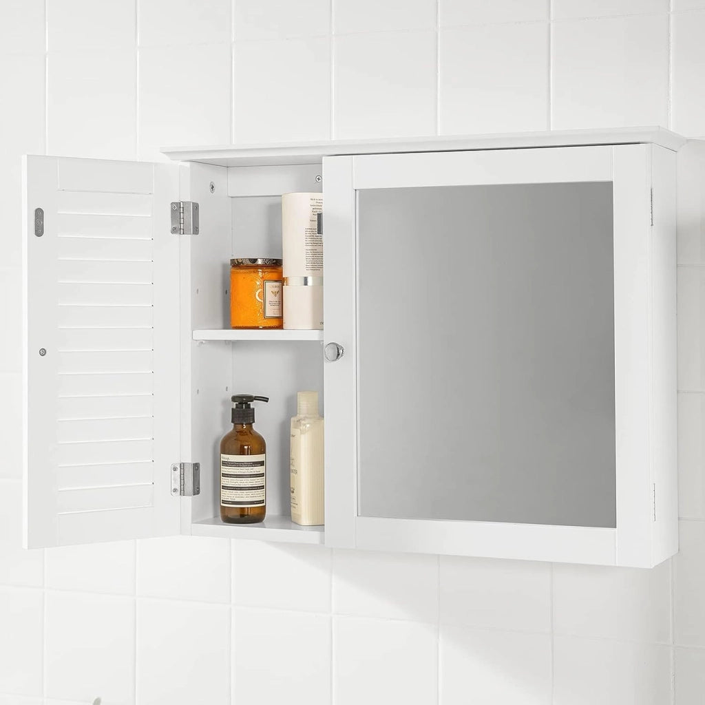 Pensile Bagno Mobile Bagno Sospeso con Specchio, 65 x 15 x 49 cm, Design 2 in 1, Soluzione Salvaspazio per Piccoli Bagni BZR55-W