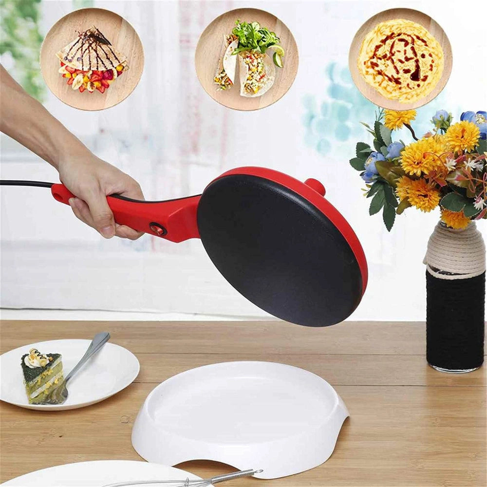 Trade Shop - Crepiera Macchina Per Crepes 600 Watt Con Manico Piastra 20 Cm Antiaderente -