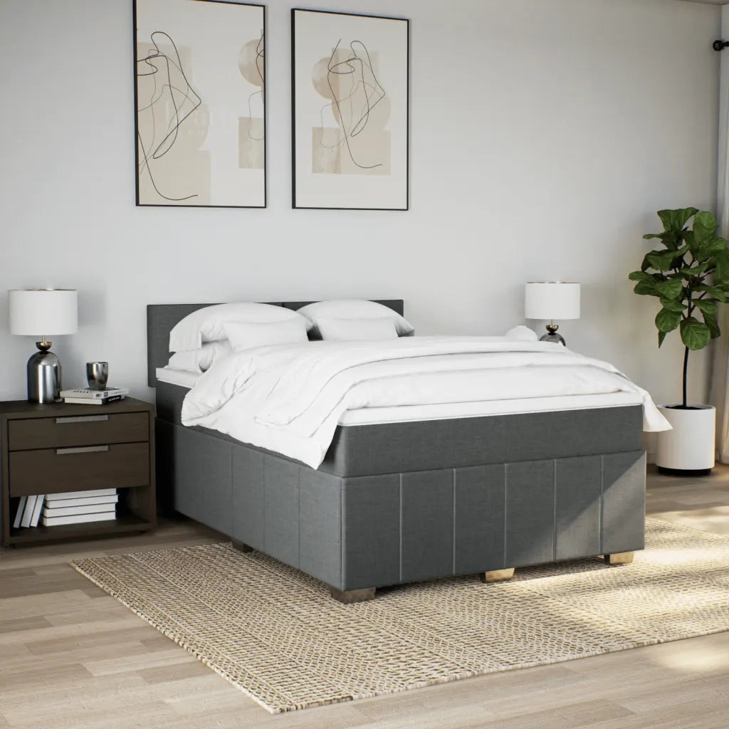 Giroletto a Molle con Materasso Grigio Scuro 140x200cm Tessuto