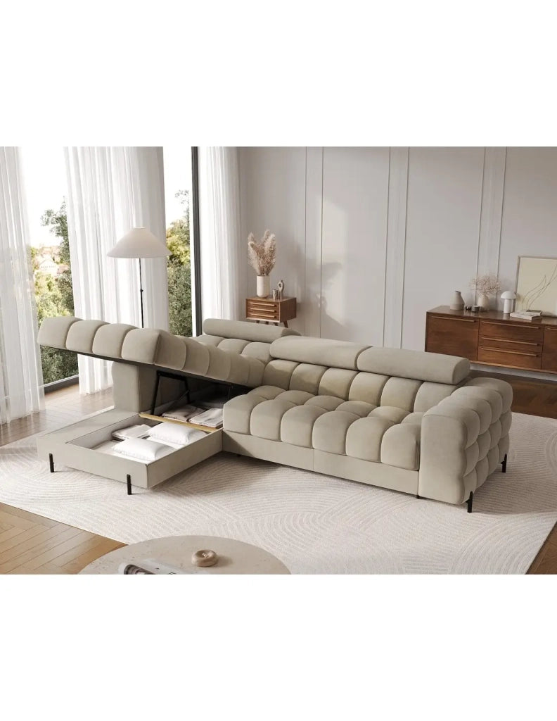 Divano angolare sinistro convertibile Beige design elegante 285x99x181cm FILTRO