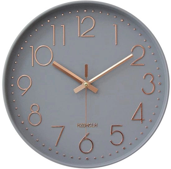 HZDHCLH 30cm Oro Cenere Grande Orologio da Parete Silenzioso, Senza Ticchettio per Casa, Cucina, Ufficio e Scuola
