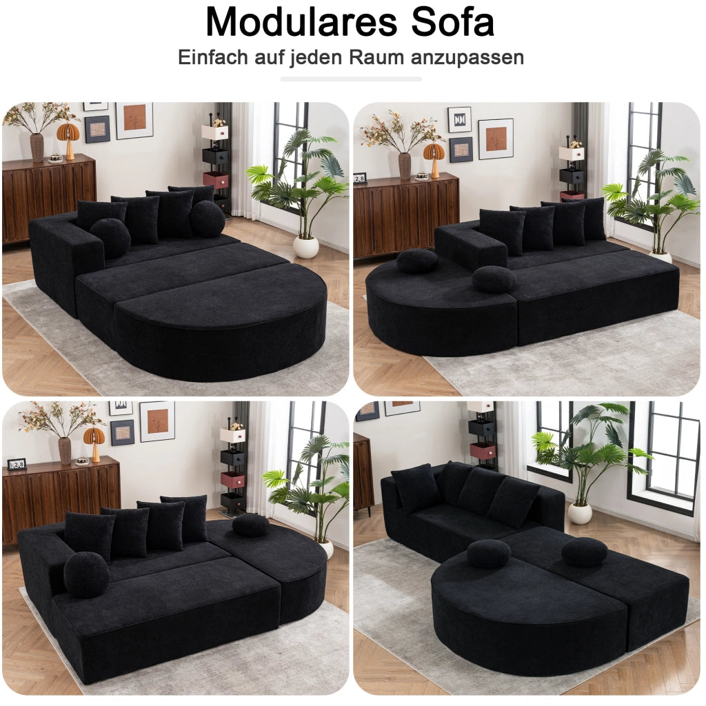 Divano letto modulare in ciniglia nero; struttura interamente in schiuma