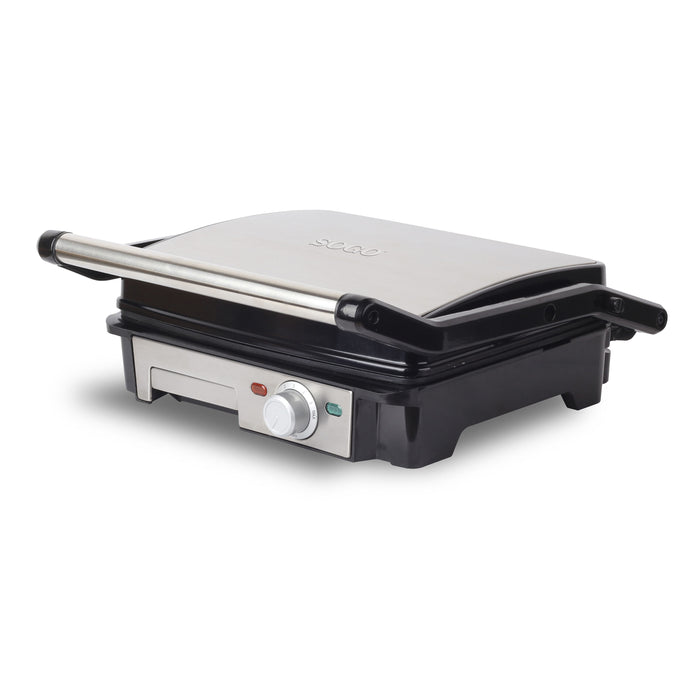 SOGO Piastra Grill 180° e Pressa per Sandwich – 4 Fette, Antiaderente, 2000W, Acciaio Inox