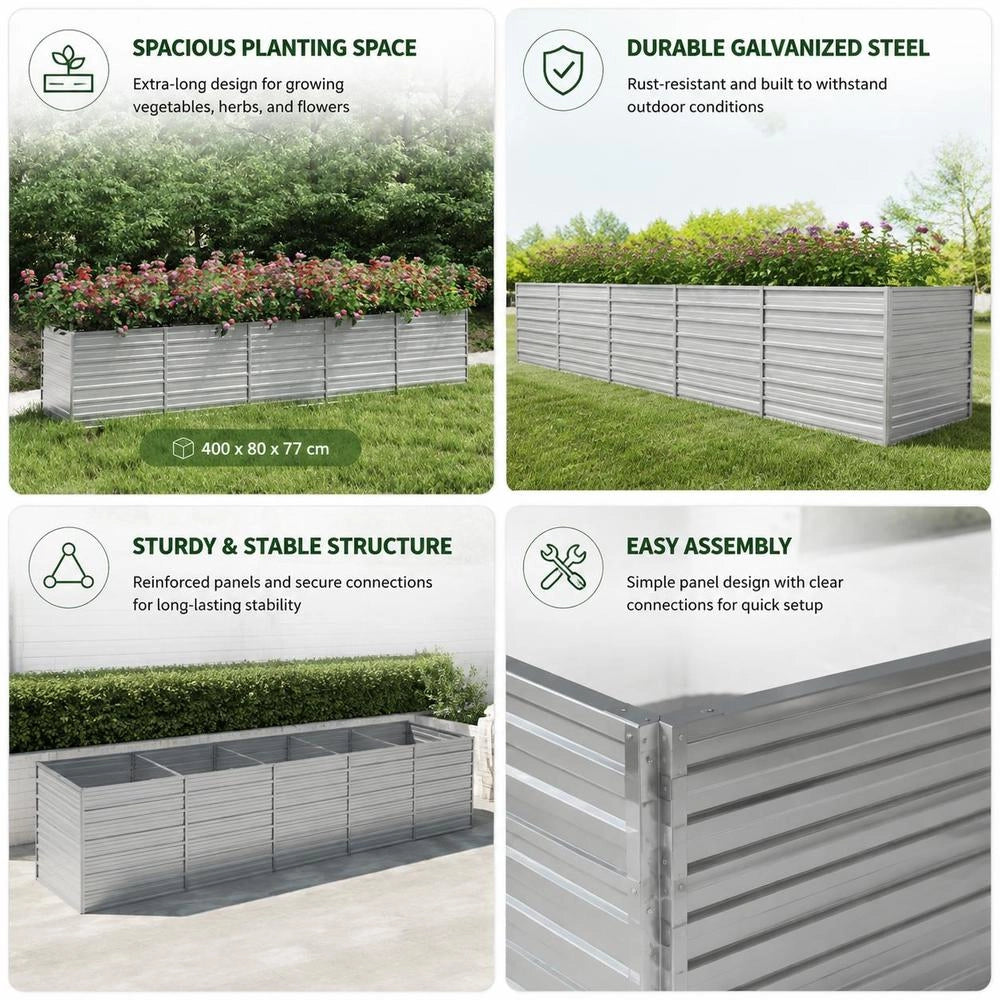 Garden Raised Bed 400x80x77 Cm Galvanized Steel Silver