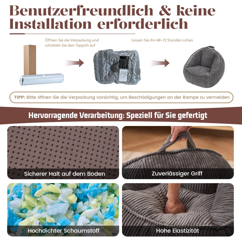 Poltrona pouf con schienale ergonomico - per relax - in velluto a coste - grigio