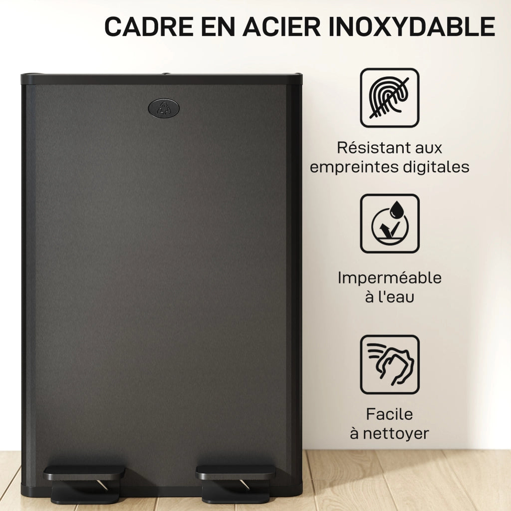 Cestino della cucina 2 compartimenti 2x28L ¨C zephmum ¨C acciaio inossidabile, nero, 45.8x36x67.6cm
