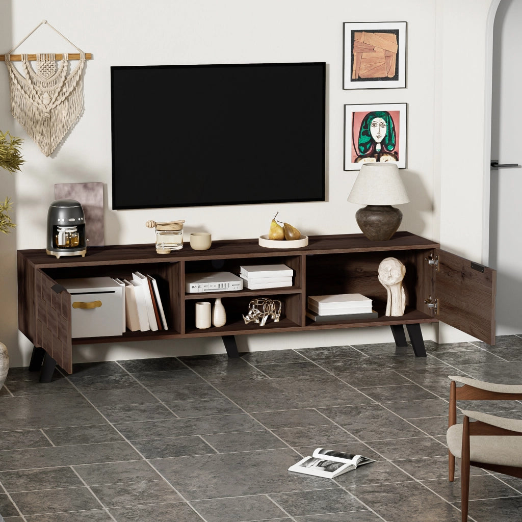 Mobile TV con 2 Ante e 2 Ripiani Aperti ¨C MINIMAL ¨C Legno Scuro 160.5x35.5x45 cm