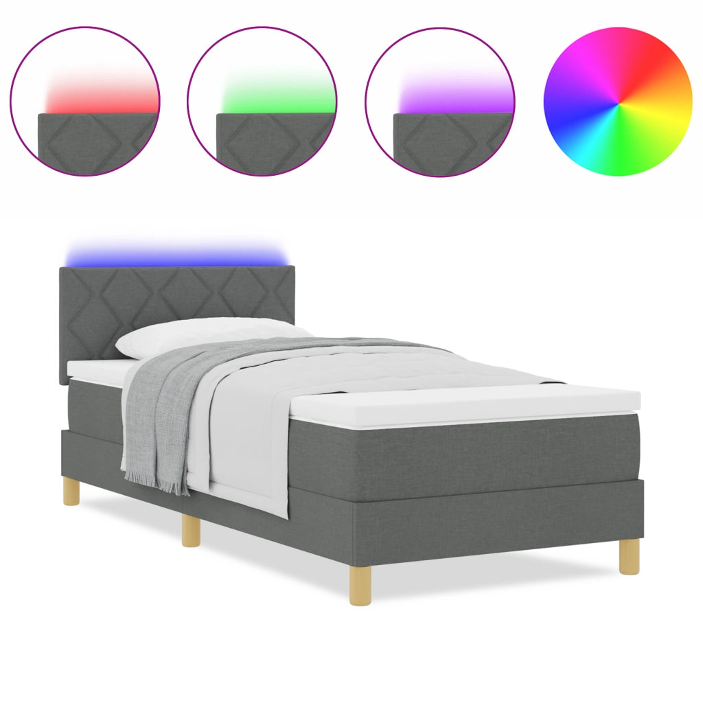 Letto a Molle con Materasso & LED Grigio Scuro 90x190 cm Tessuto