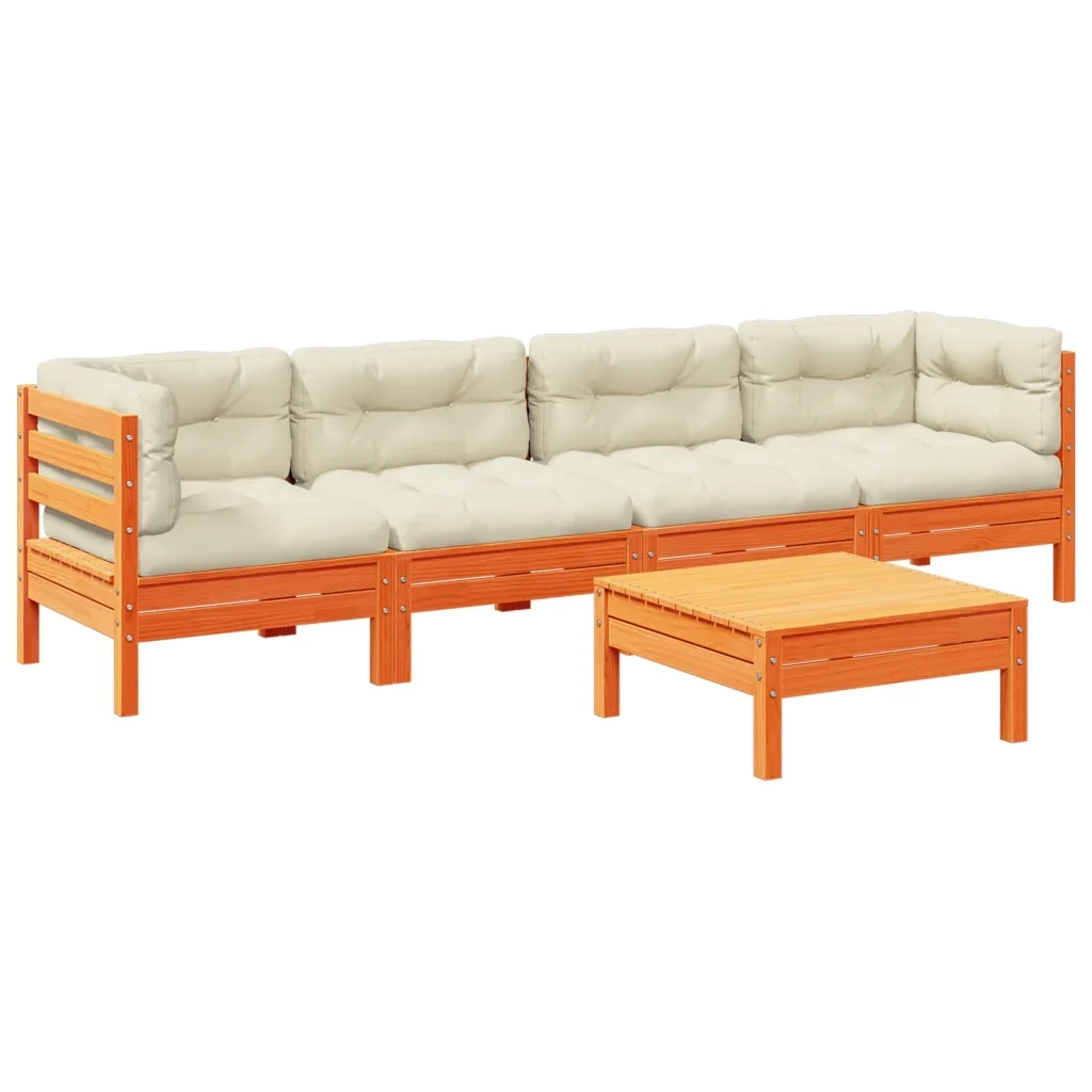 Set Divani Giardino 5pz con Cuscini Marrone Cera Massello Pinocod mxl 92676