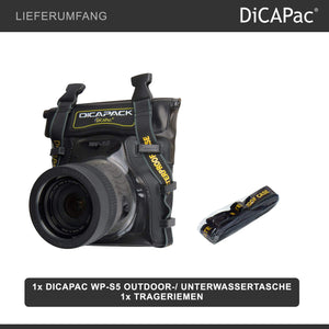 DiCAPac WP-S5 Borsa impermeabile per fotocamera con obiettivo, custodia subacquea, protezione dall'acqua fino a 5 metri di profondità, nera e marrone scuro