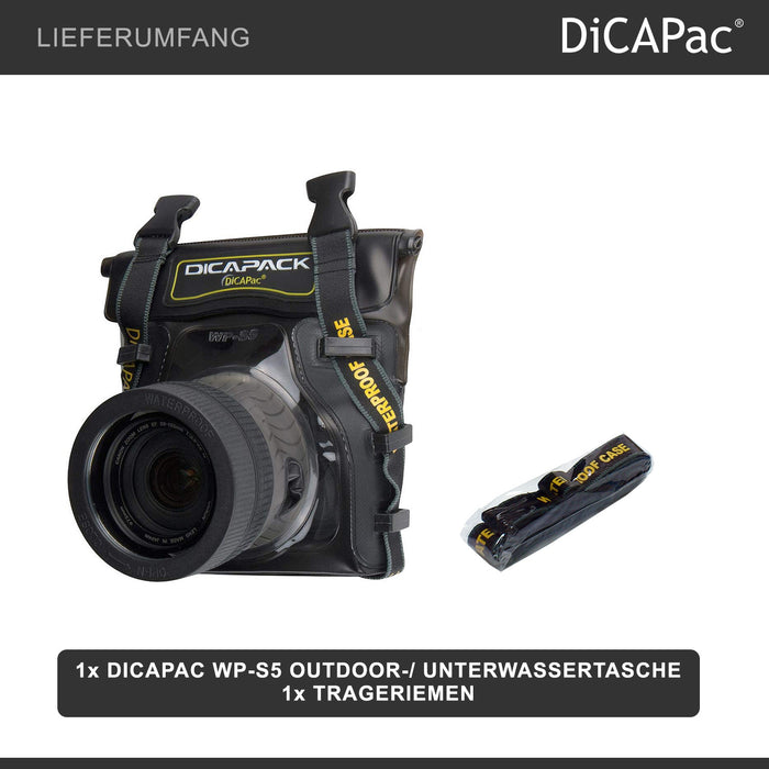 DiCAPac WP-S5 Borsa impermeabile per fotocamera con obiettivo, custodia subacquea, protezione dall'acqua fino a 5 metri di profondità, nera e marrone scuro