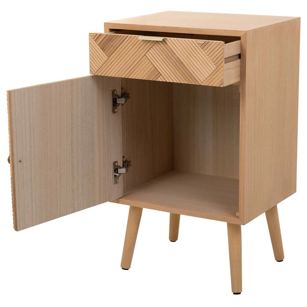 Comodino in legno con 1 porta e 1 cassetto marrone 42x34x70