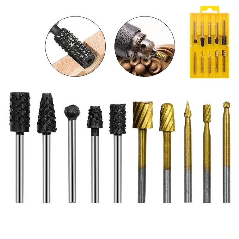 Trade Shop - Set 10 Mini Frese Raspe In Acciaio Per Lavorazione Rifinitura Legno Codolo 3 Mm -