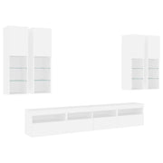 Set di 7 mobili porta TV/credenza da parete per soggiorno camera da letto o sala da pranzo con luci a LED bianco (02_0025358)