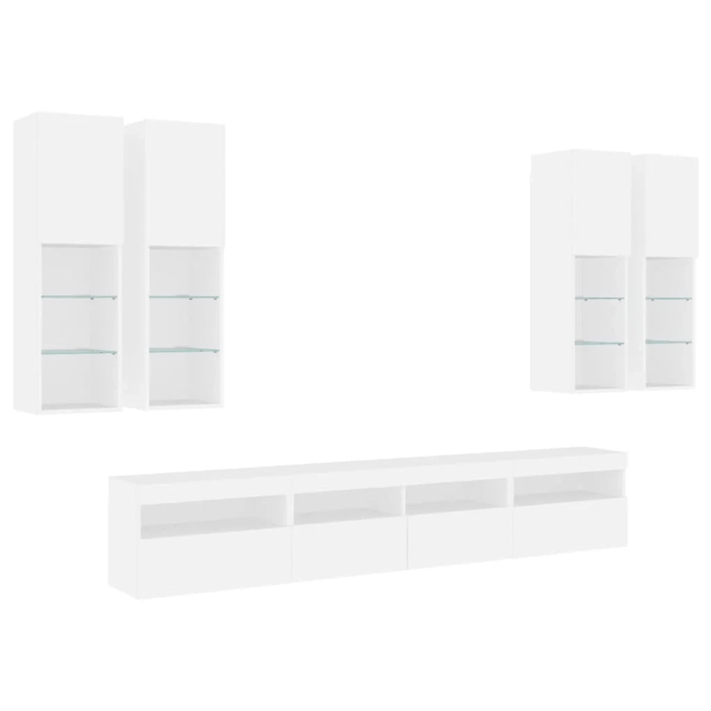 Set di 7 mobili porta TV/credenza da parete per soggiorno camera da letto o sala da pranzo con luci a LED bianco (02_0025358)