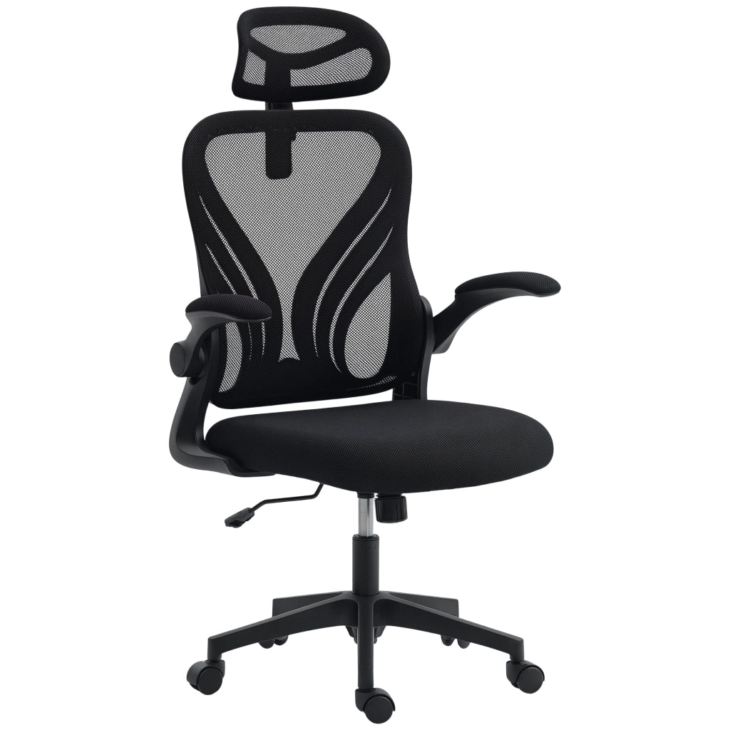 Sedia da Ufficio Ergonomica con Braccioli Ribaltabili Supporto Lombare e Poggiatesta Regolabile Nero