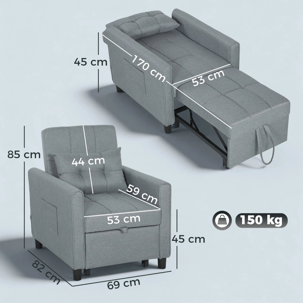 Divano Letto Pieghevole con Schienale Regolabile ¨C zephmum ¨C Grigio
