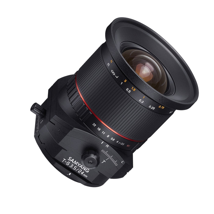Obiettivo tilt shift 24 mm compatibile con Canon EF, per DSLR, basculante e decentrabile, grandangolo e messa a fuoco manuale