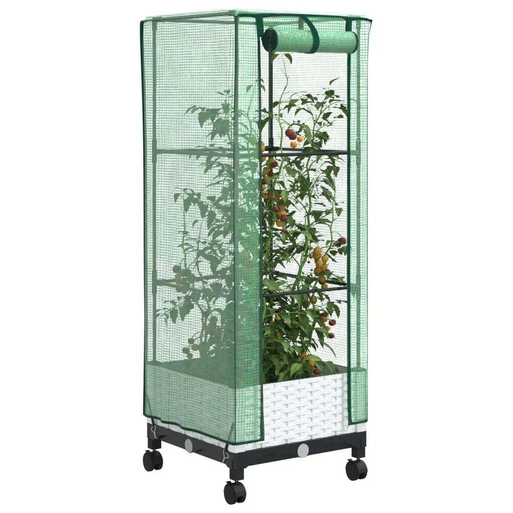 Vaso da Giardino con Copertura per Serra e Ruote Bianco PP 3422928