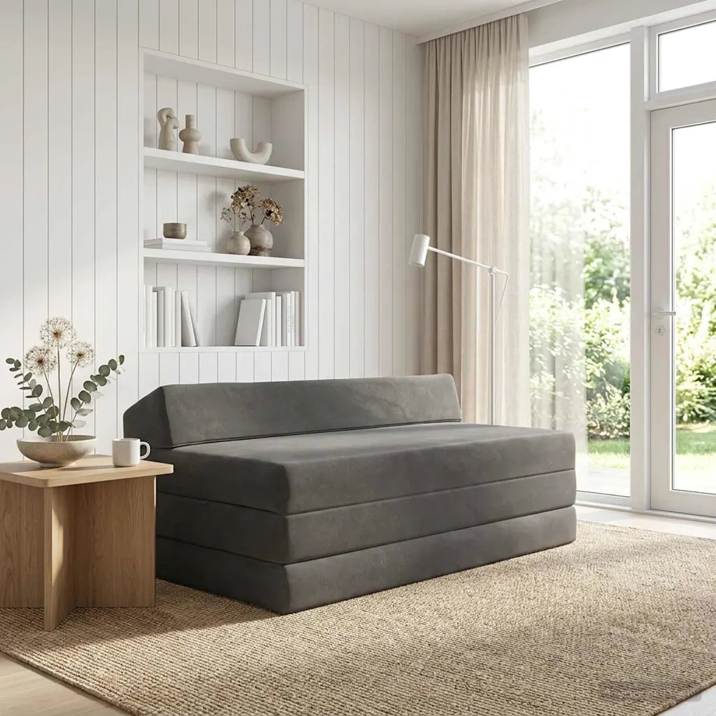 Divano Letto Pieghevole Grigio Scuro 120 x 60 x 49 cm Tessuto