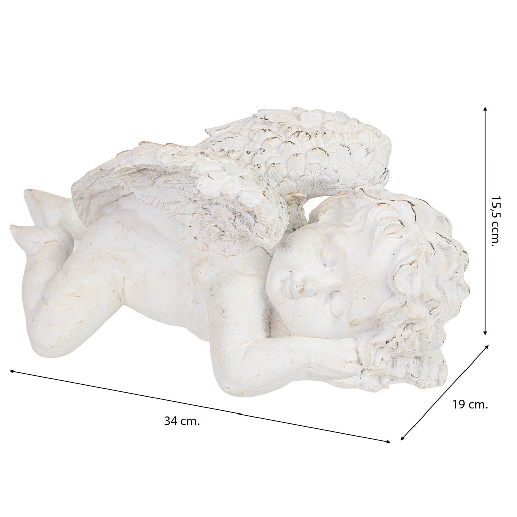 Statuina decorativa a forma di angelo in resina bianca, 34x19x15,5 cm