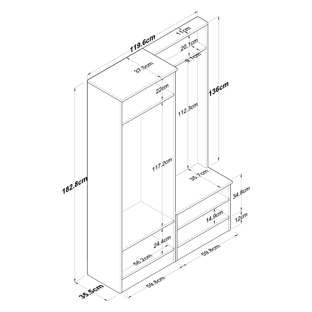 Rezzato, Mobile da Ingresso 5 Ripiani, 120x36x183h cm Bianco