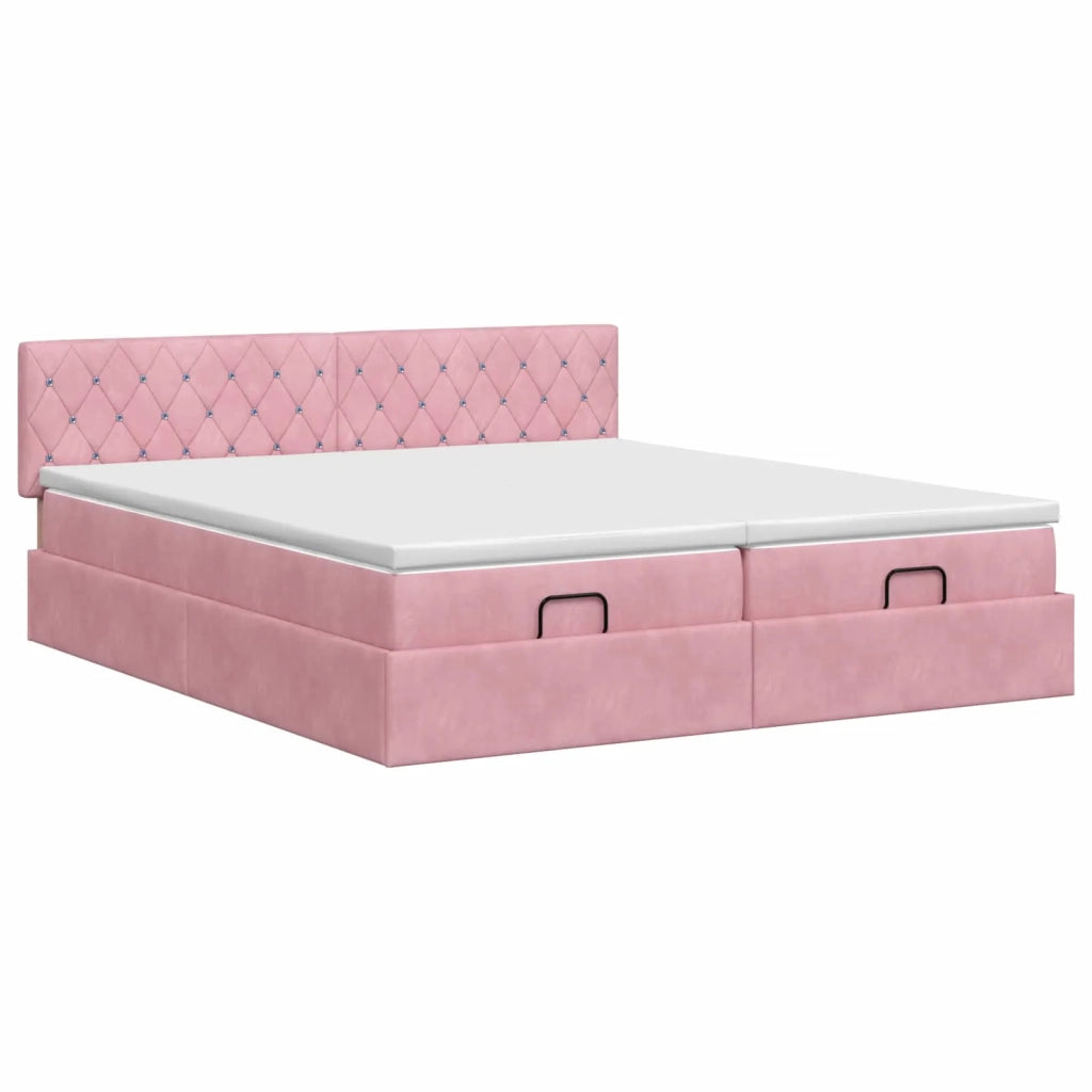 Letto ottomano con materasso con testiera 2 pcs Rosa Velluto 3456737