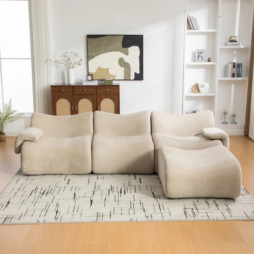 Divano Modulare in Tessuto Chenille ¨C MINIMAL ¨C Grigio Chiaro, Morbido, Antimacchia