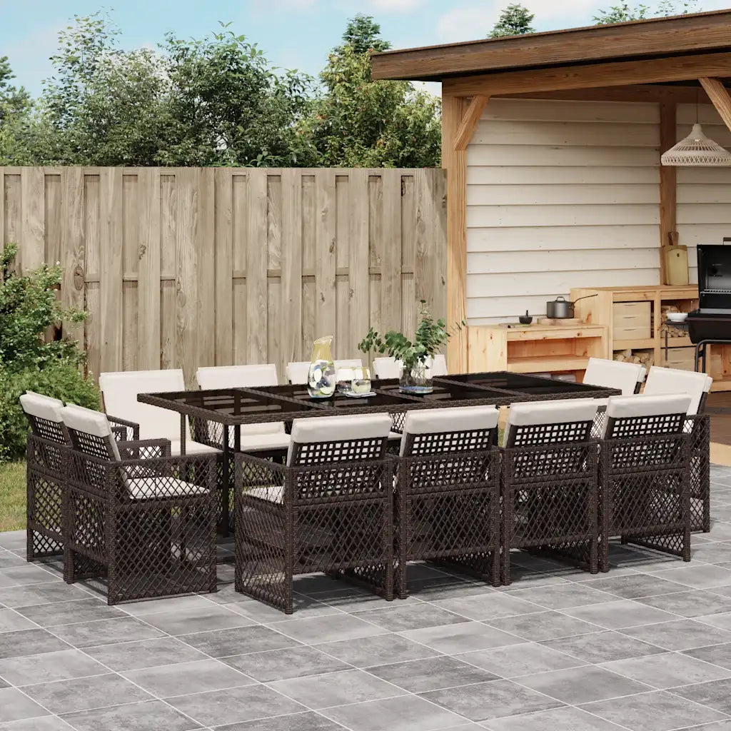 vidaXL Set da Pranzo da Giardino 13pz con Cuscini Marrone Polyrattan
