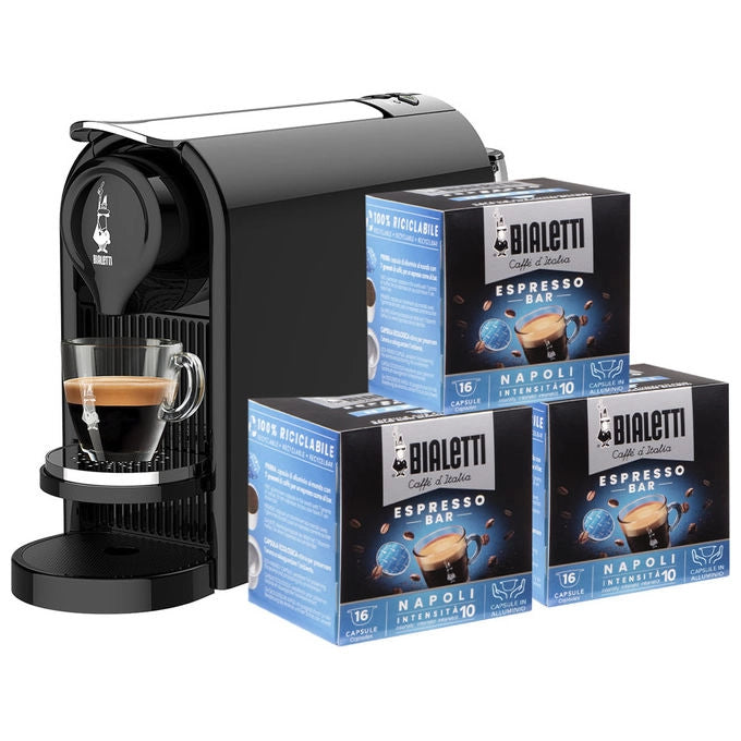 Bialetti, Macchina Caffe' a Capsule, Gioia Plus Nera, 48 Capsule Incluse