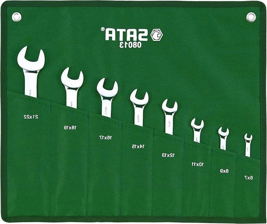 Set di Chiavi a Doppia Testa Aperta Metrica 8 Pezzi Argento - Incluso Adattatore ST08013