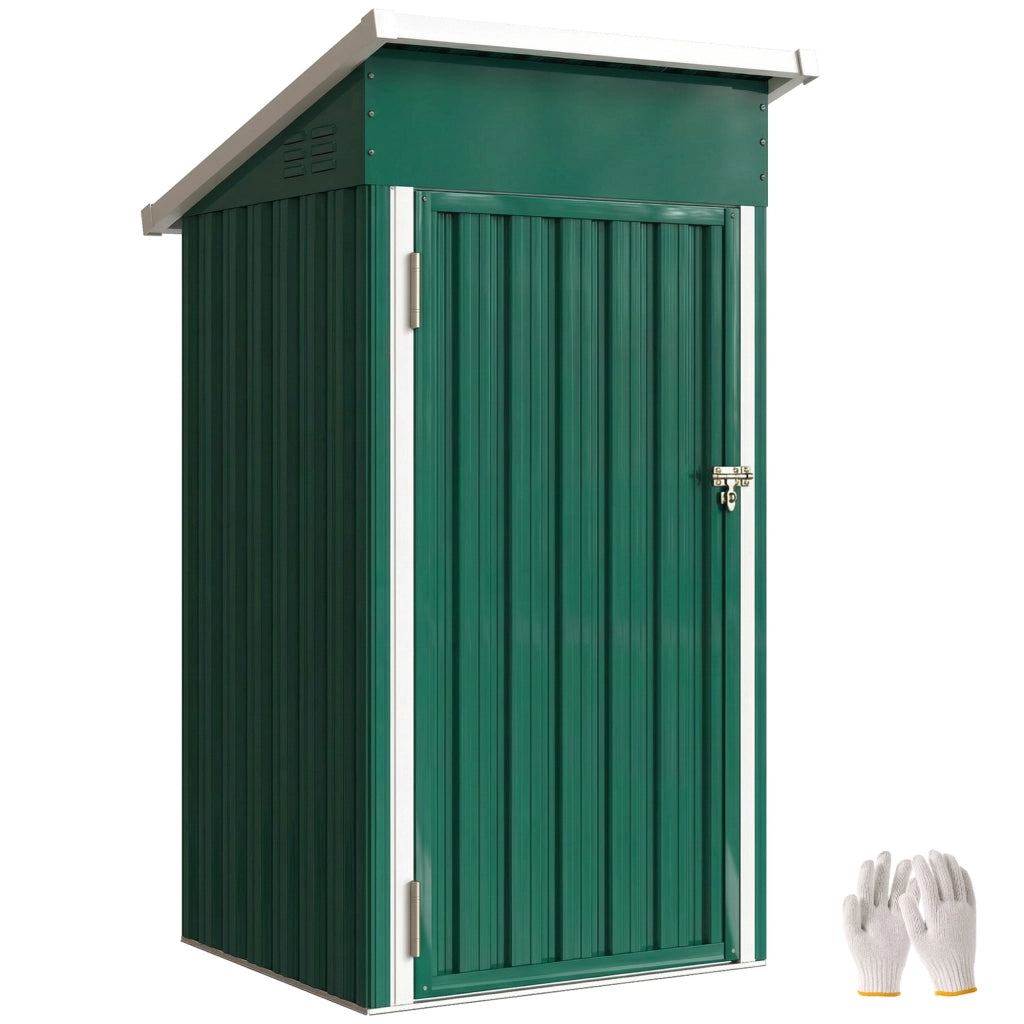 Casetta da Giardino in Metallo ¨C Xylo ¨C 107,5x91x185 cm Verde con Tetto Inclinato