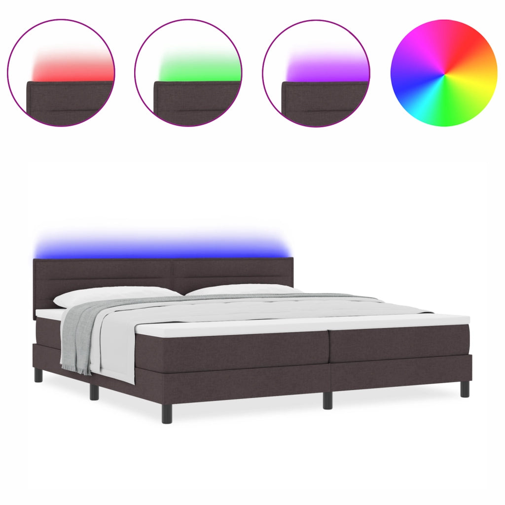 Letto Box Spring con Materasso e LED Marrone Scuro 200x200 cm Tessuto