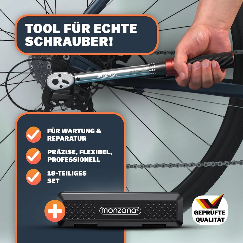 MONZANA® Cavalletto Montaggio Biciclette da 30kg con Set Chiavi Dinamometriche da 1/4 Borsa Trasporto Riparazione Bici Pneumatici Mountain Bike