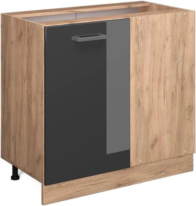 Mobile ad angolo cucina R-Line, Antracite lucido, 86 cm senza piano di lavoro, per la libera combinazione all'interno di sistemi cucina modulari