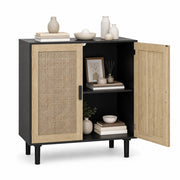 Credenza 80x40x88 cm in MDF nero con rattan， per salotto e ingresso