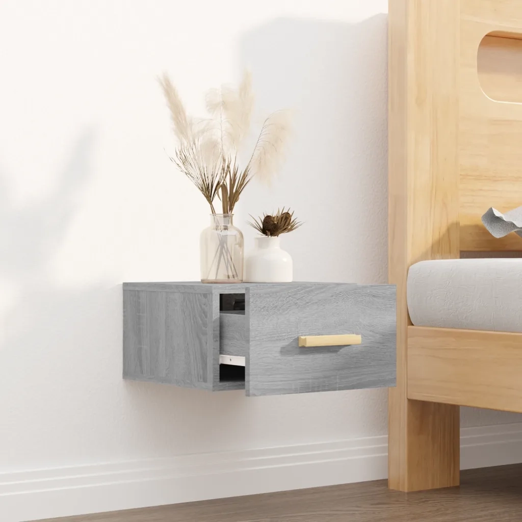 Comodino a Muro-Tavolino da notte sospeso Grigio Sonoma 35x35x20 cm 622402