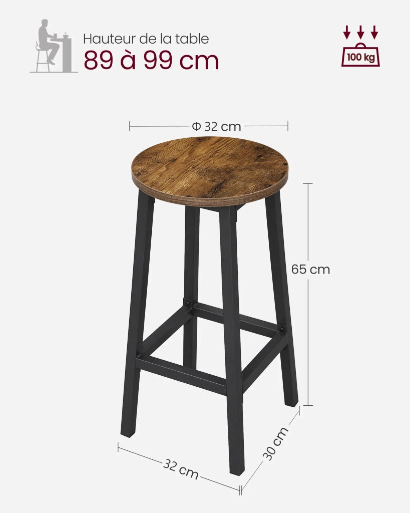 Set di 4 sgabelli alti da bar sedie da cucina struttura in acciaio altezza 65 cm montaggio facile stile industriale marrone 12_0007765