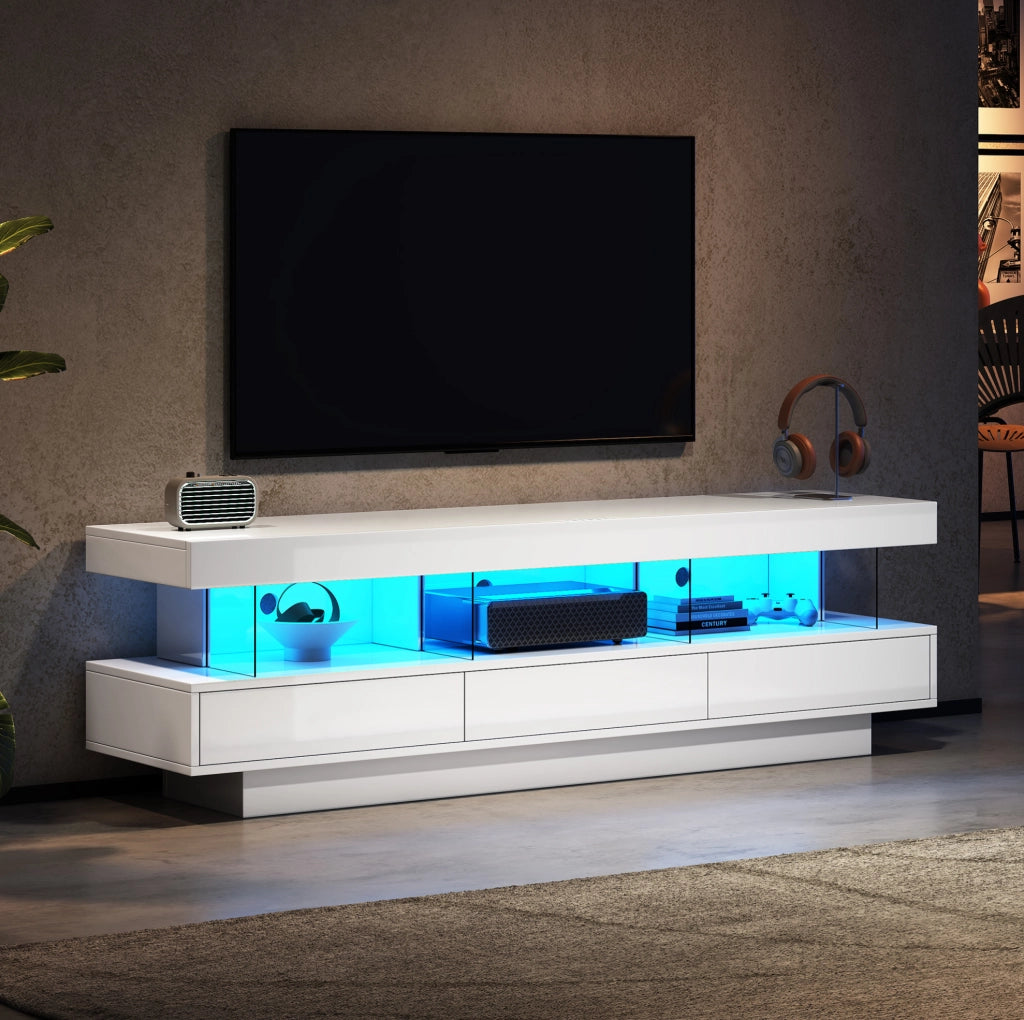 Mobile TV moderno bianco lucido 160x38x50,5 cm con LED Bluetooth