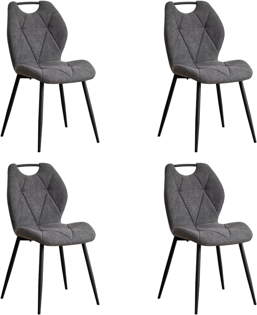 GrandCA HOME Set di 4 Sedie da Pranzo, Cucina Sedia, Imbottite e Soggiorno con Schienali in Tessuto e Gambe in Metallo con Maniglie Per Sala da Pranzo, Cucina e Soggiorno（Grigio Scuro）