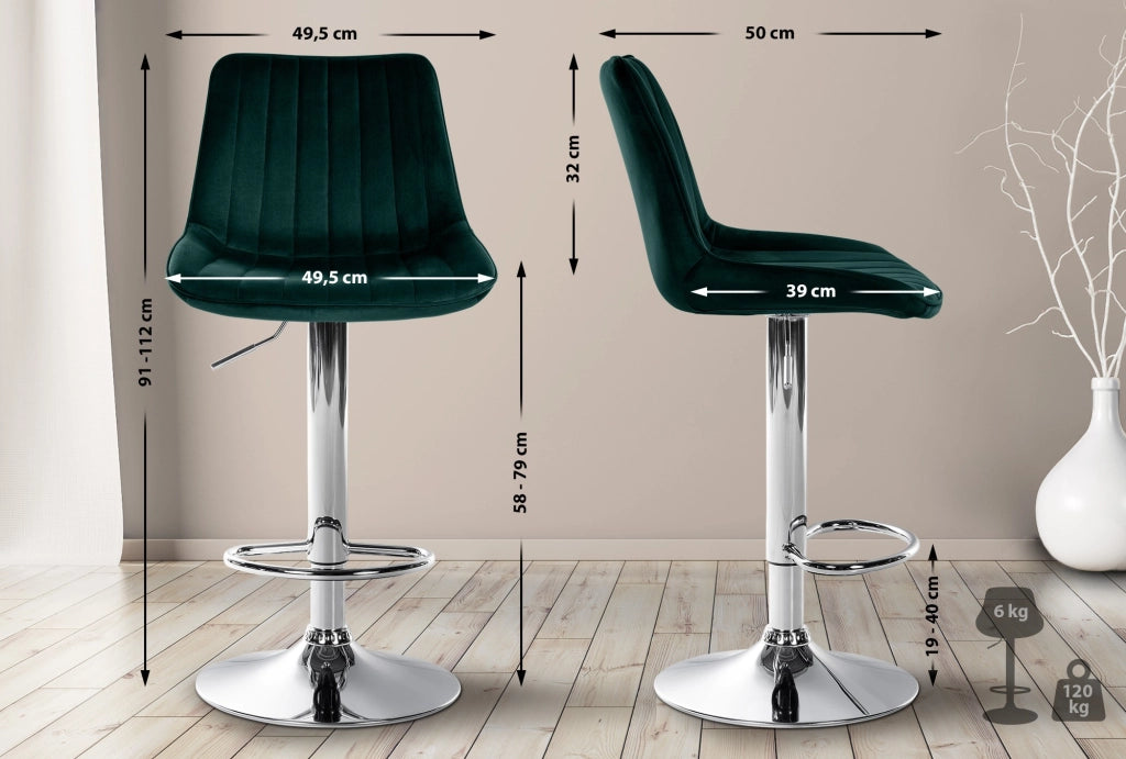 Sgabello Toni Velvet verde,cromo