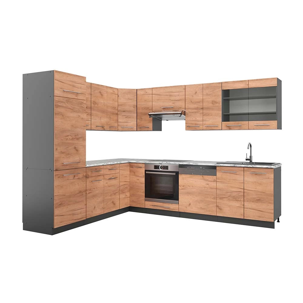 Cucina angolare completa Fame-Line Rovere dorato/Antracite 287 x 60 cm, PL Marmo Vicco