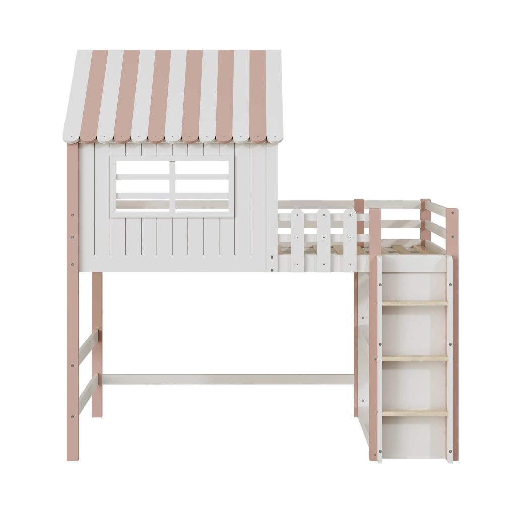 Letto a castello rosa in legno massello con funzione letto alto e basso 90x200 cm