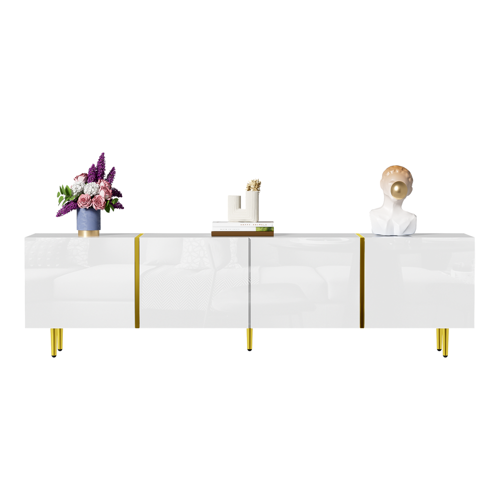 Mobile TV brillante - Xylo - 4 porte moderne bianco e oro